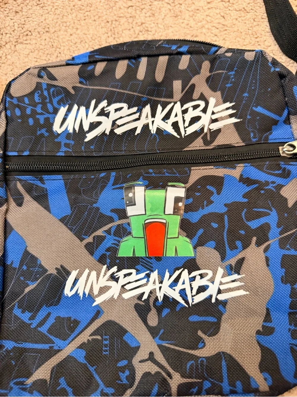 Unspeakable Blue Camo Crossbody Bag | Minecraft Frog Graphic | Kids Gamer Bag